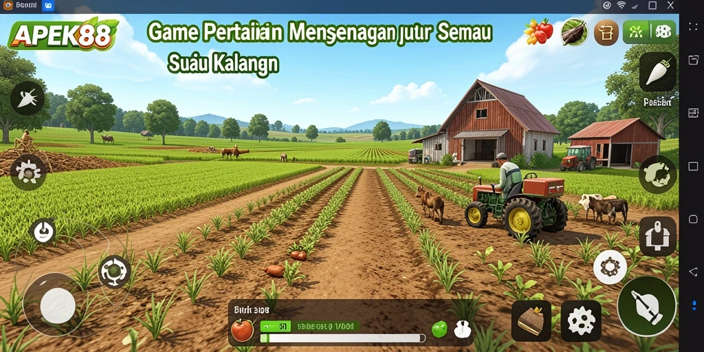 Tangkapan layar utama gameplay APEK88 dengan suasana ladang yang indah.