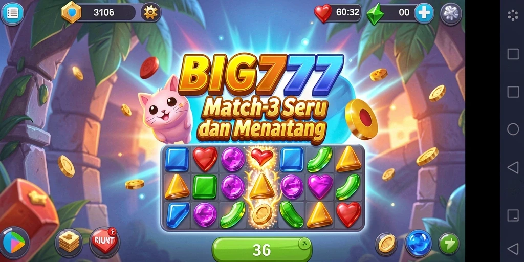 Tangkapan layar gameplay seru permainan Match-3 di BIG777.