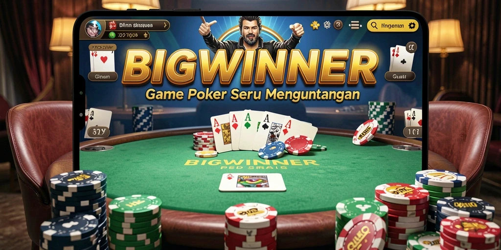 Screenshot gameplay BIGWINNER menampilkan serunya permainan poker.