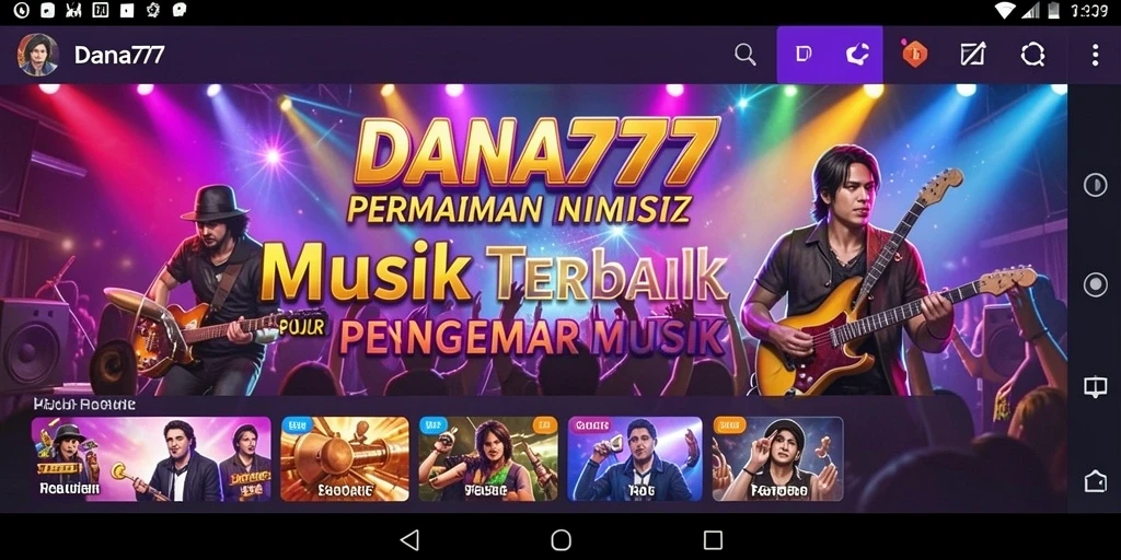 Screenshot utama DANA777 menampilkan tampilan gameplay musik yang menarik.