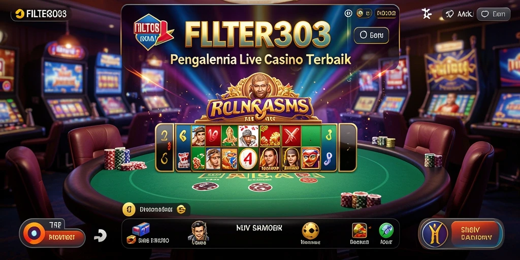 Screenshot utama FILTER303 menampilkan dealer langsung dalam permainan kasino.
