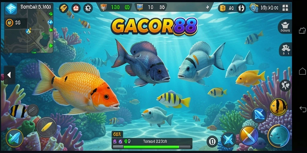 Screenshot gameplay GACOR88 menampilkan aksi seru menangkap ikan.