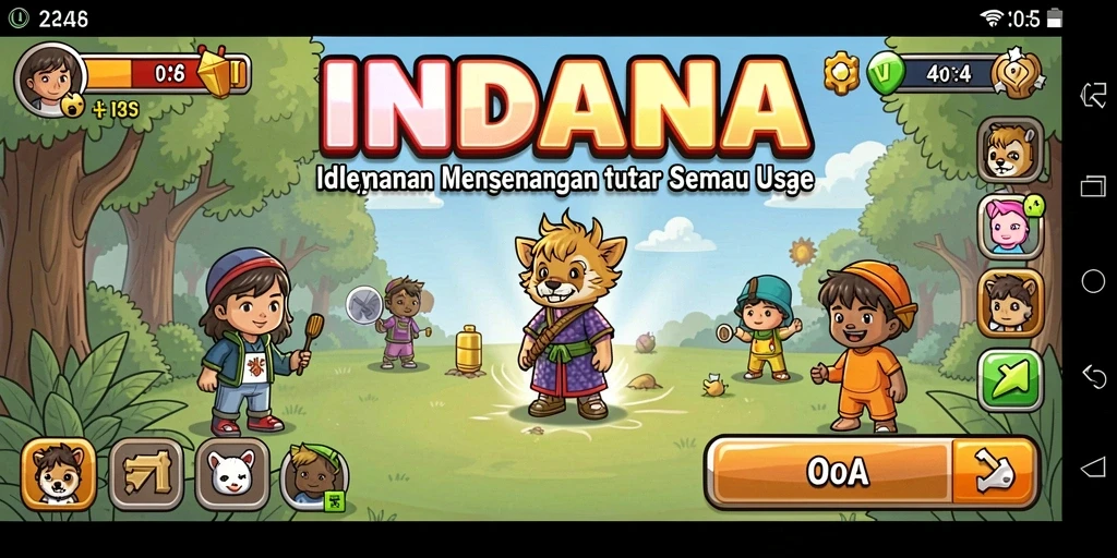 Tangkapan layar gameplay utama INDAAA menunjukkan pengalaman Idle yang seru.