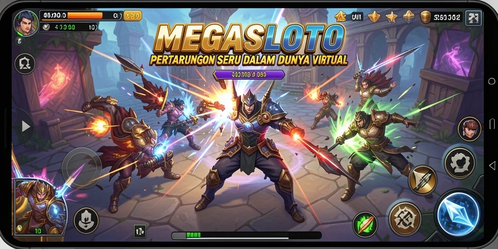 Gameplay seru dengan karakter bertarung di arena megah.