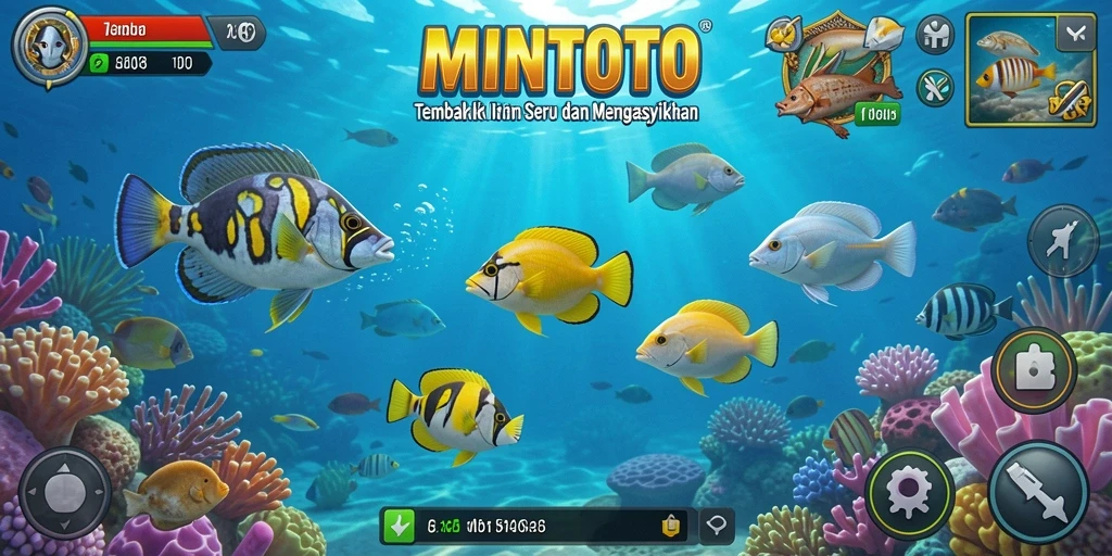 Tampilan menarik dari gameplay MINTOTO saat menembak ikan.