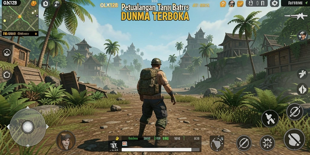 Screenshot gameplay OLX128 menampilkan aksi eksplorasi di dunia terbuka.