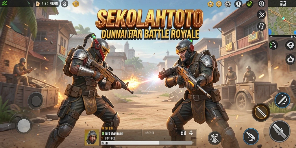Tampilan gameplay menegangkan di SEKOLAHTOTO dengan aksi Battle Royale yang seru.
