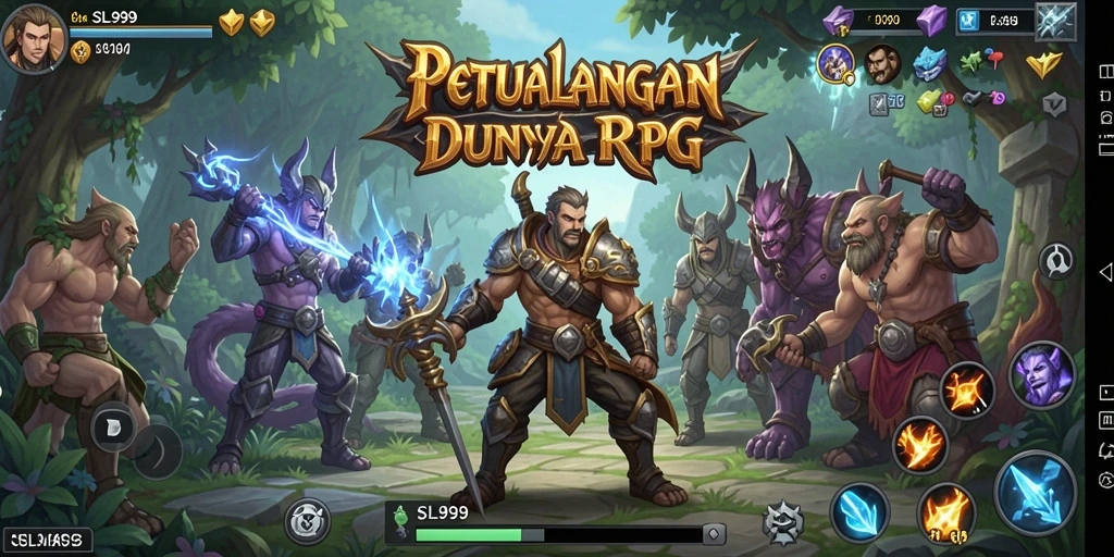 Tampilan gameplay menarik dari SL999 dengan karakter dan pertempuran RPG.