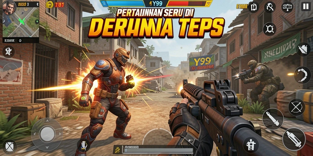Tampilan gameplay seru dalam Y89 saat beraksi di battlefield.